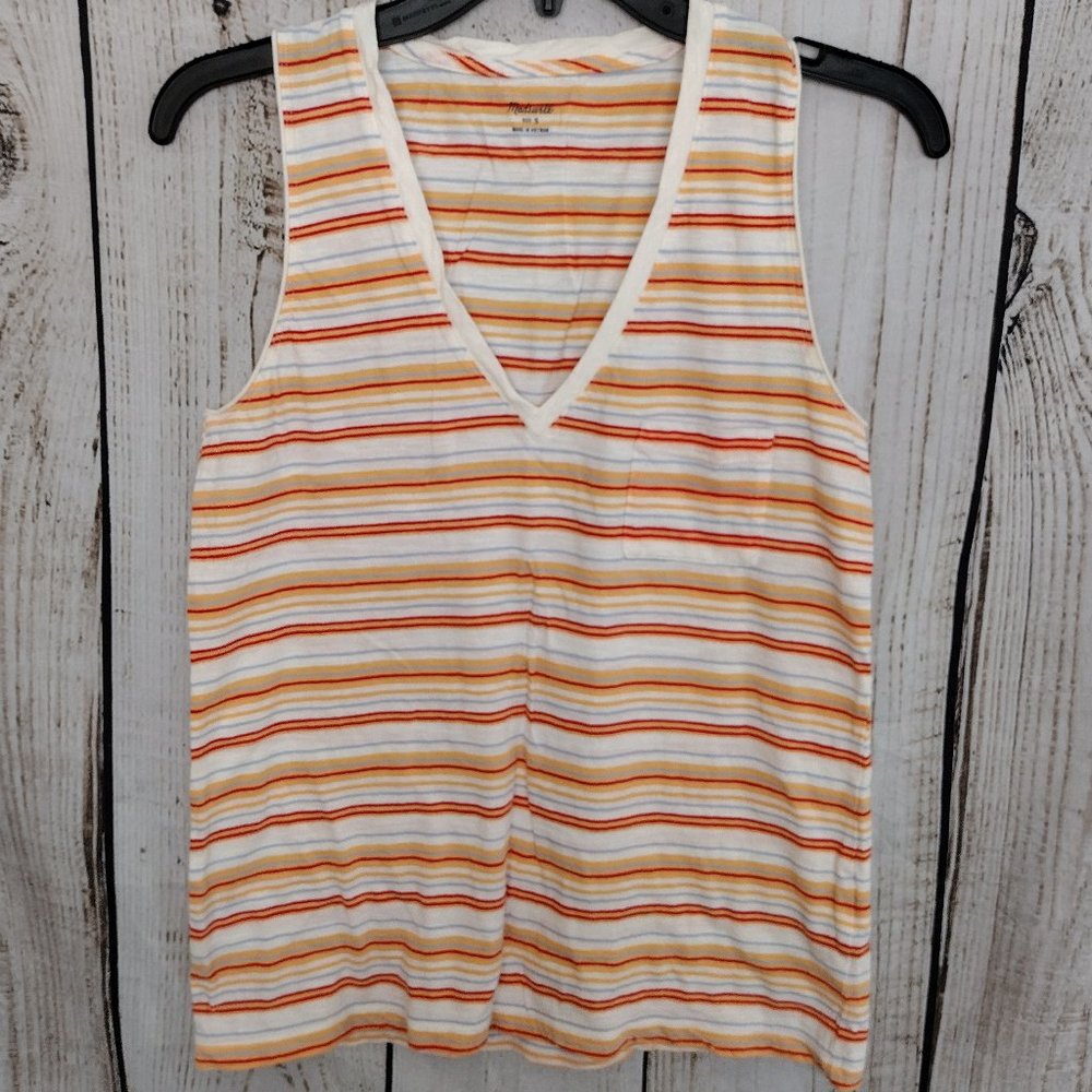 Madewell | 100% Cotton Super Soft Striped V-Neck Tank Top w/Pocket
